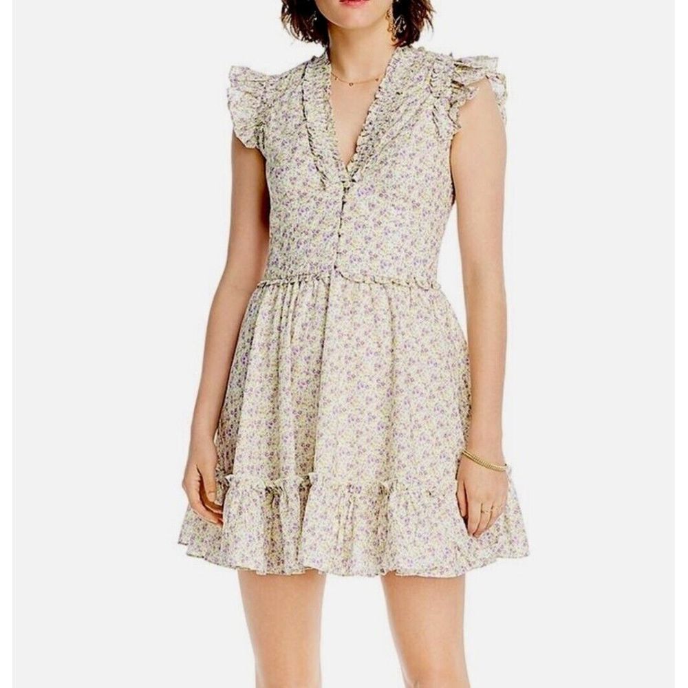 LINI Melissa floral Dress fit and flare ruffle Button Lavander Color Size XS